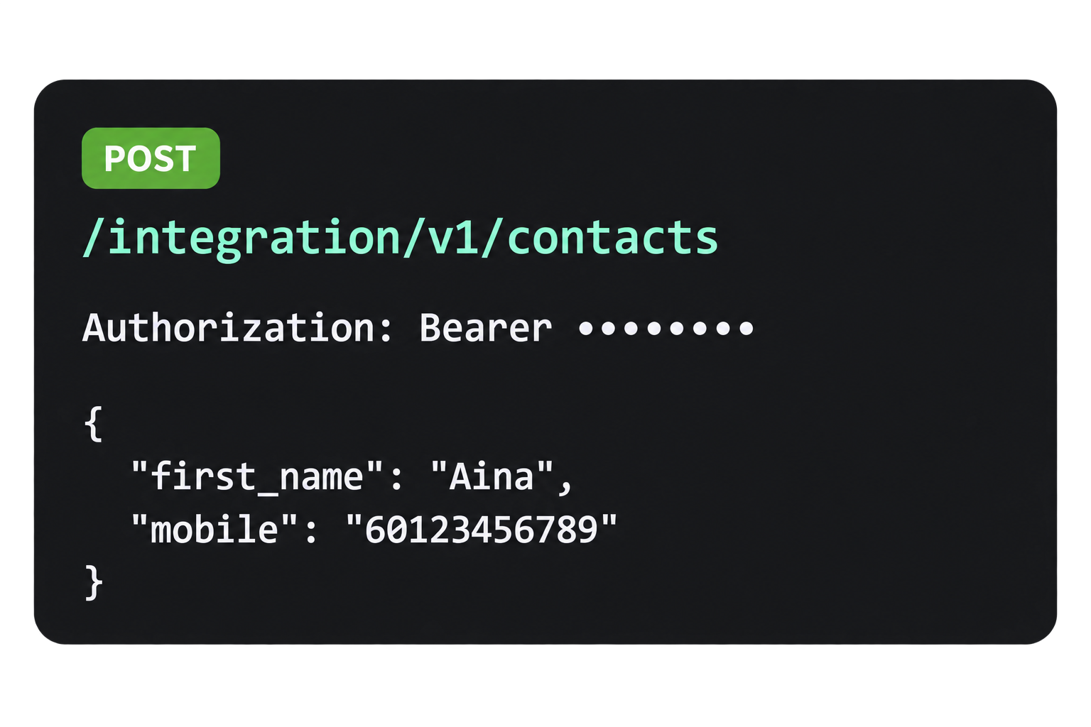 Example request to create a contact using the MoceanSMS Audience Management API